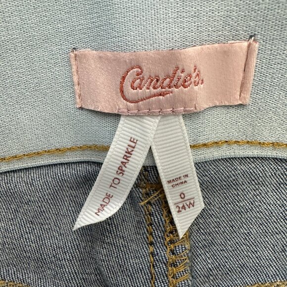 Candie's Raw Hem Distressed Skinny Women's size 0 Medium Blue Denim jeans - Picture 3 of 5